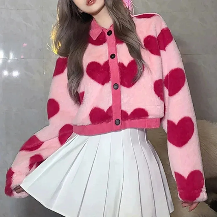Pink Hearts Woolen Jacket