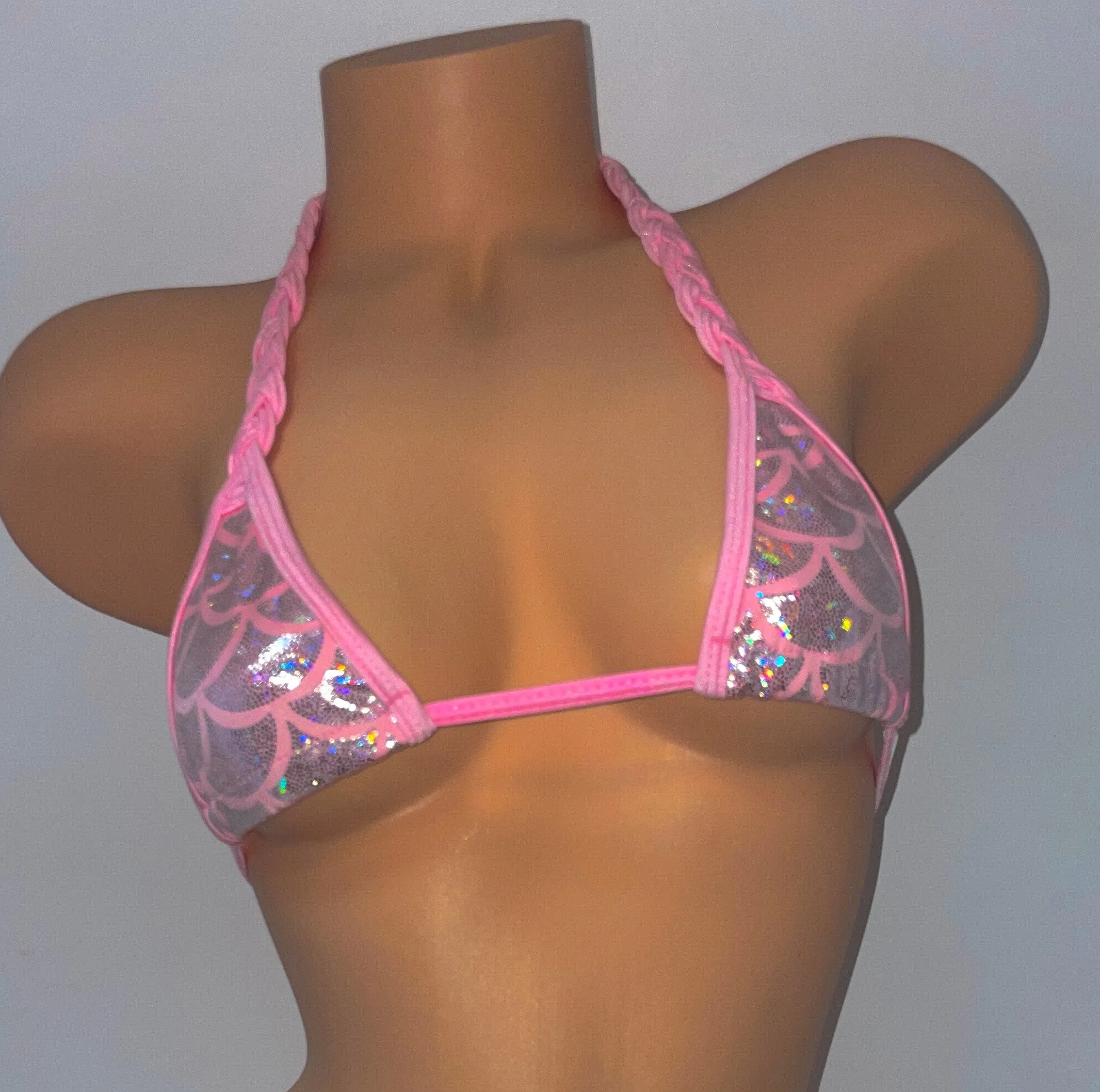 PINK MERMAID HAND BRAIDED BIKINI TOP