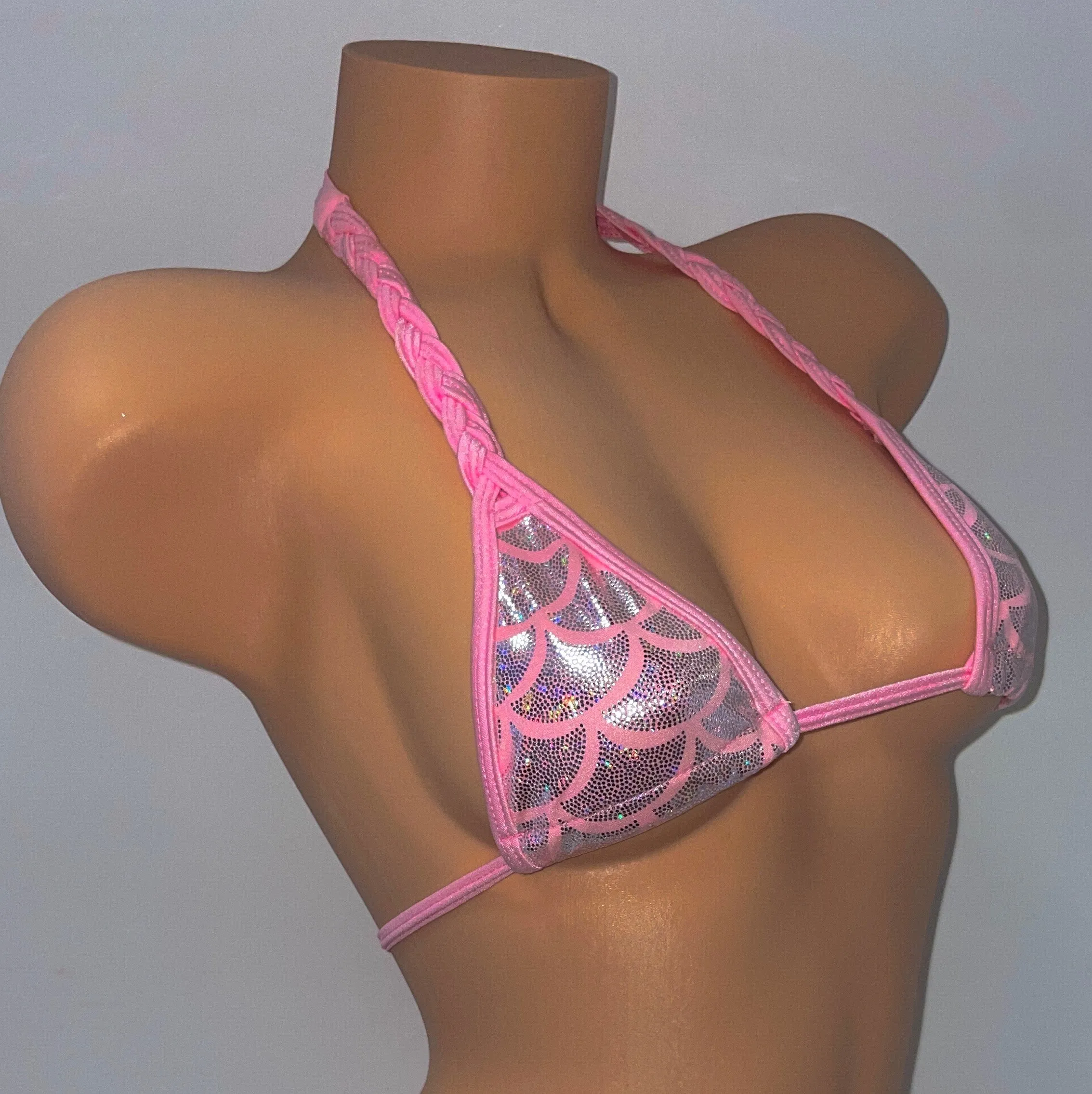 PINK MERMAID HAND BRAIDED BIKINI TOP