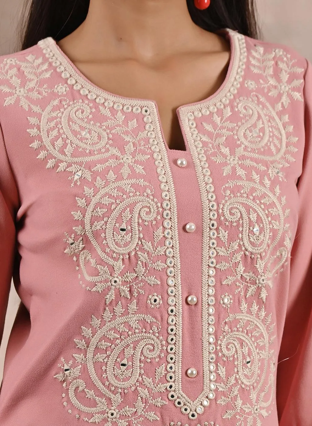 Pink Woolen Kurta with Fine Embroidery
