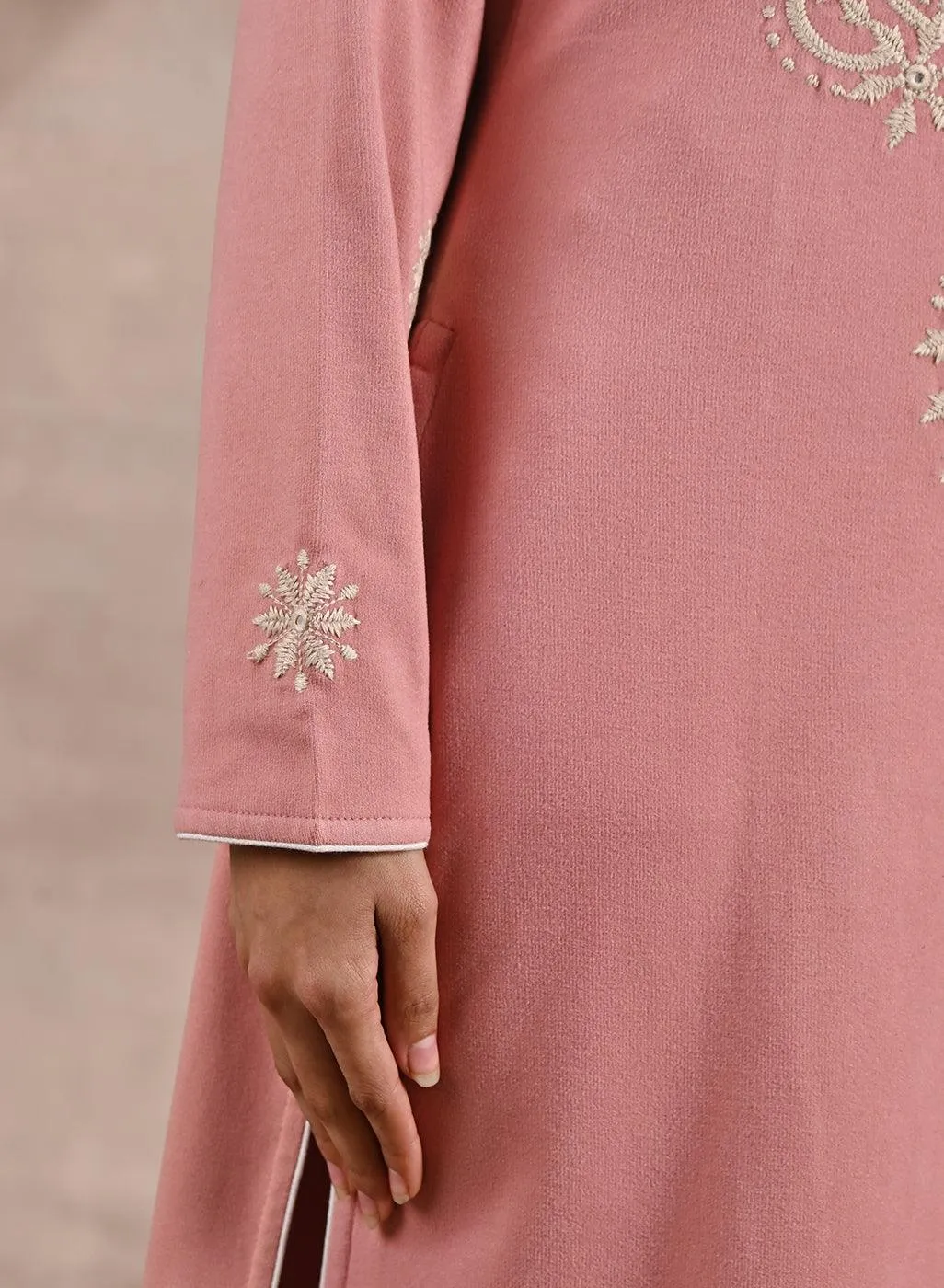 Pink Woolen Kurta with Fine Embroidery