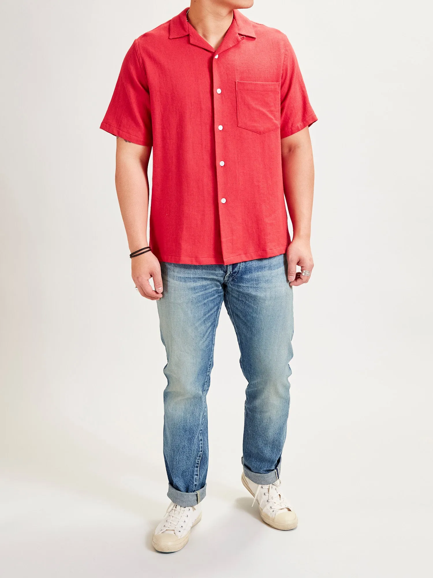 Pique Button-Up Shirt in Clay