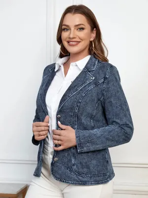 Plus Size Casual Denim Jacket Loose Fit Classic