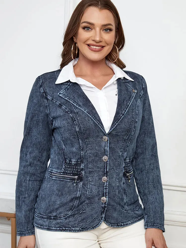 Plus Size Casual Denim Jacket Loose Fit Classic