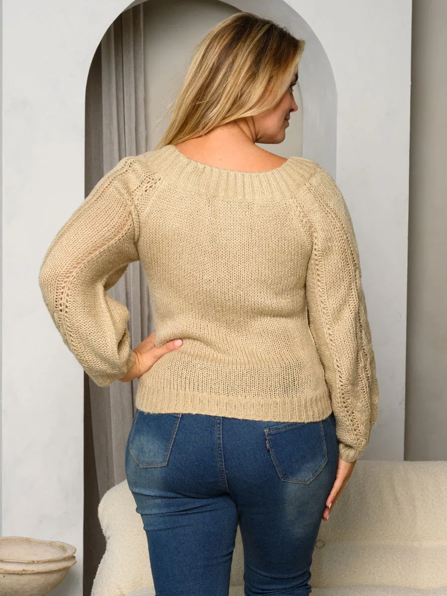 Plus size long sleeve knit sweater