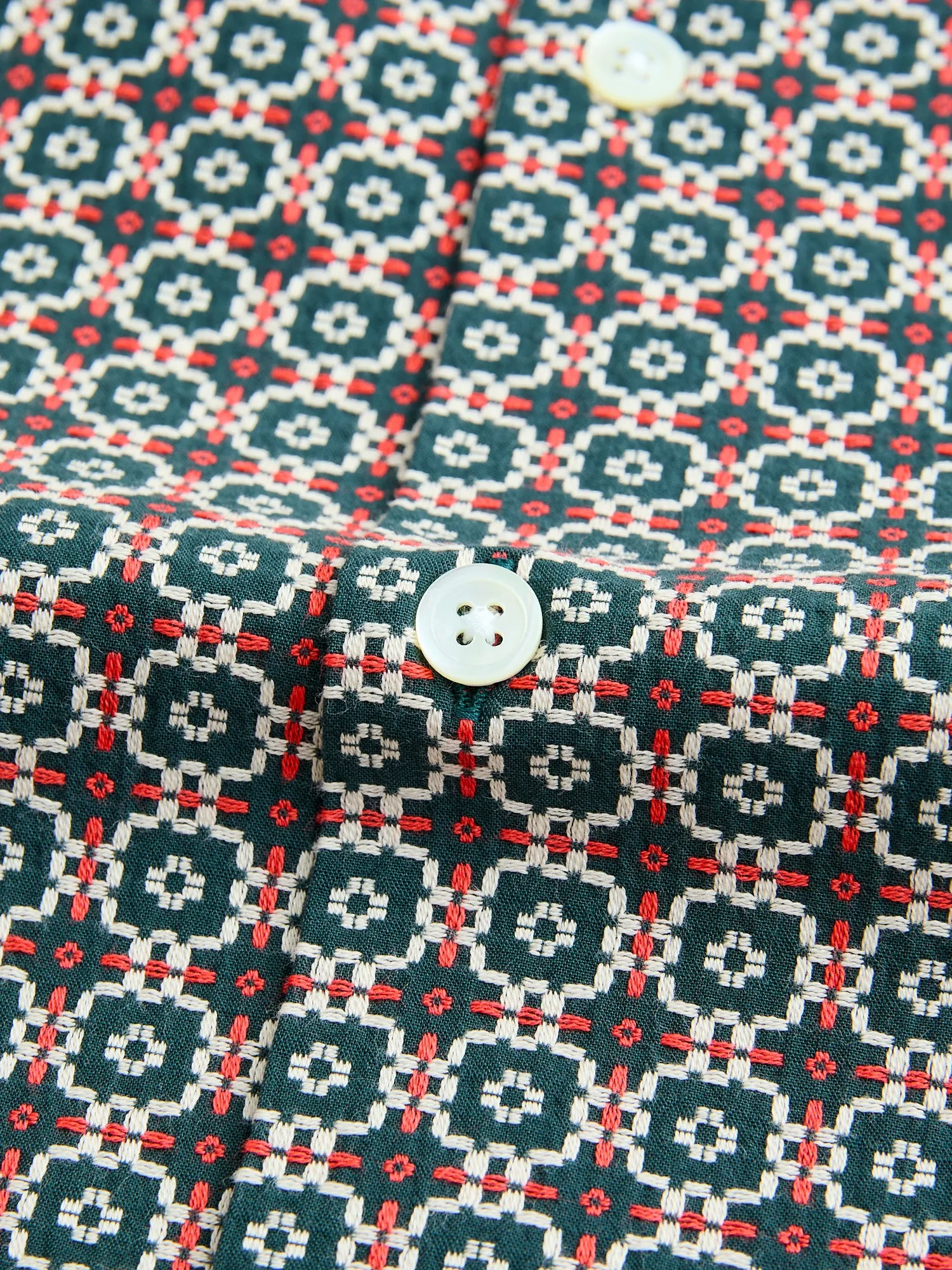 Portuguese Tile Button-Up Shirt in Green Orange