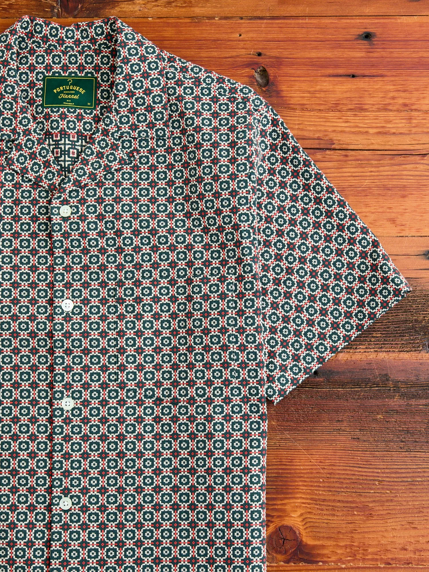 Portuguese Tile Button-Up Shirt in Green Orange