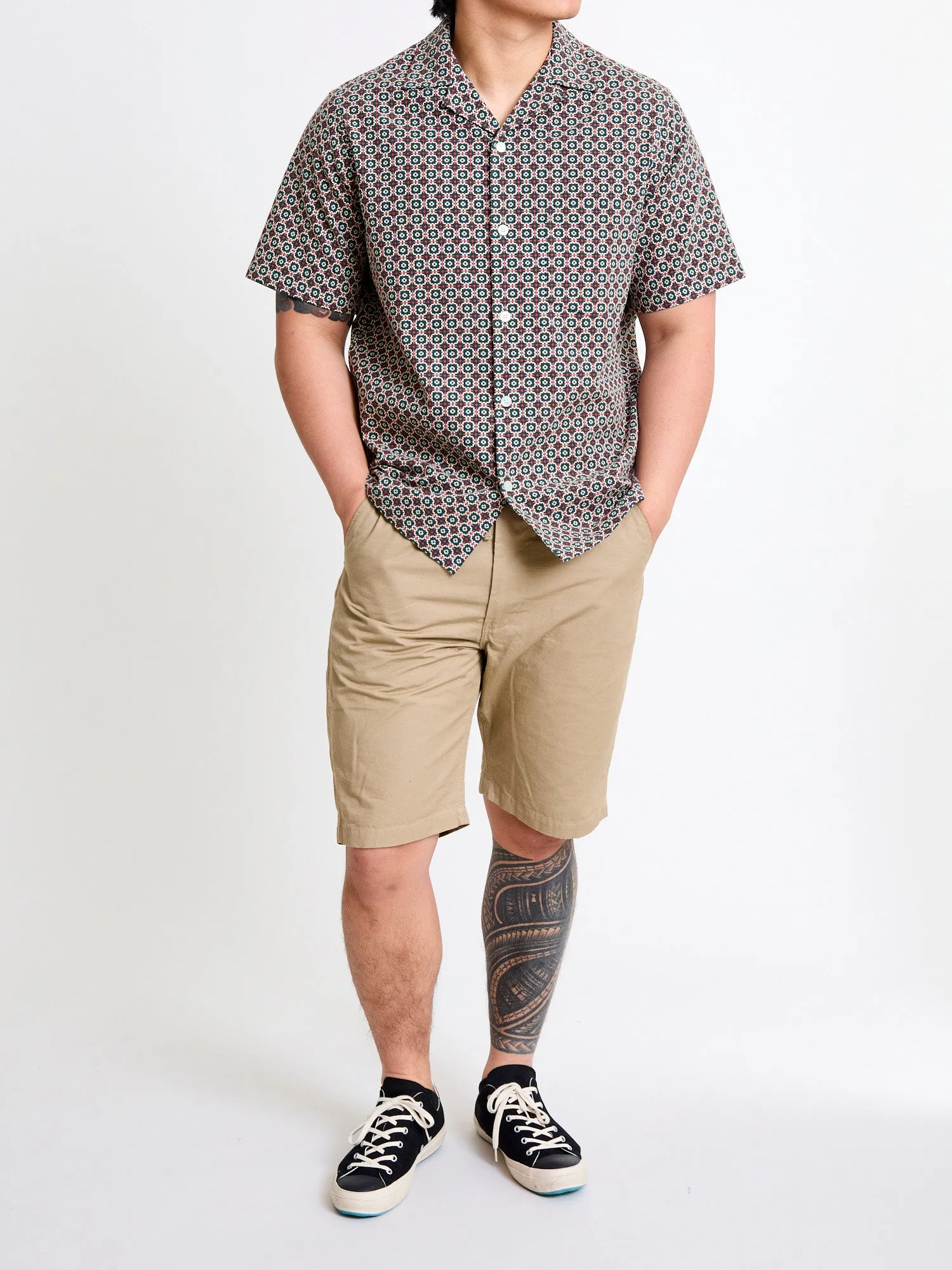 Portuguese Tile Button-Up Shirt in Green Orange