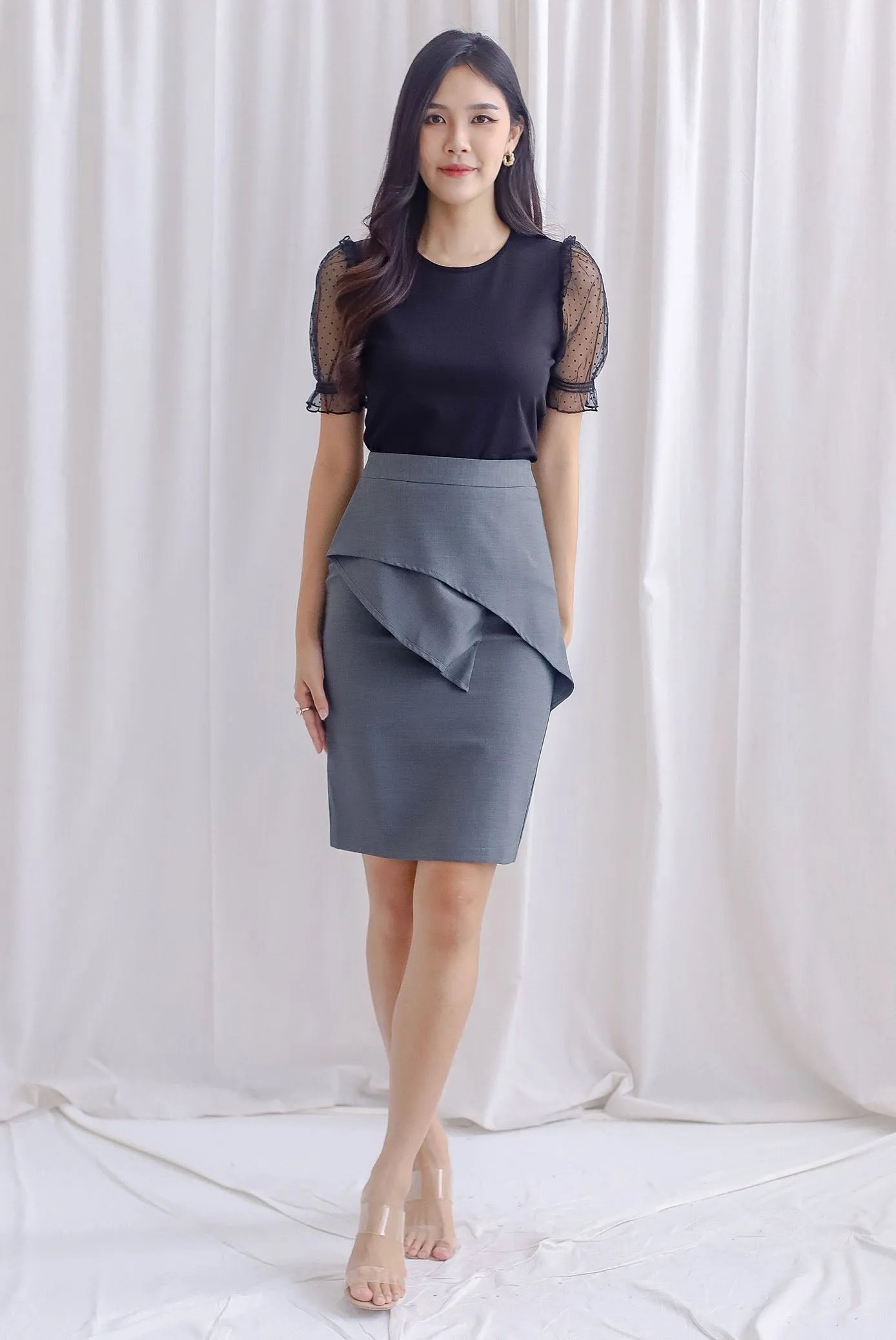*Premium* TDC Dimity Peplum Pencil Skirt II In Grey