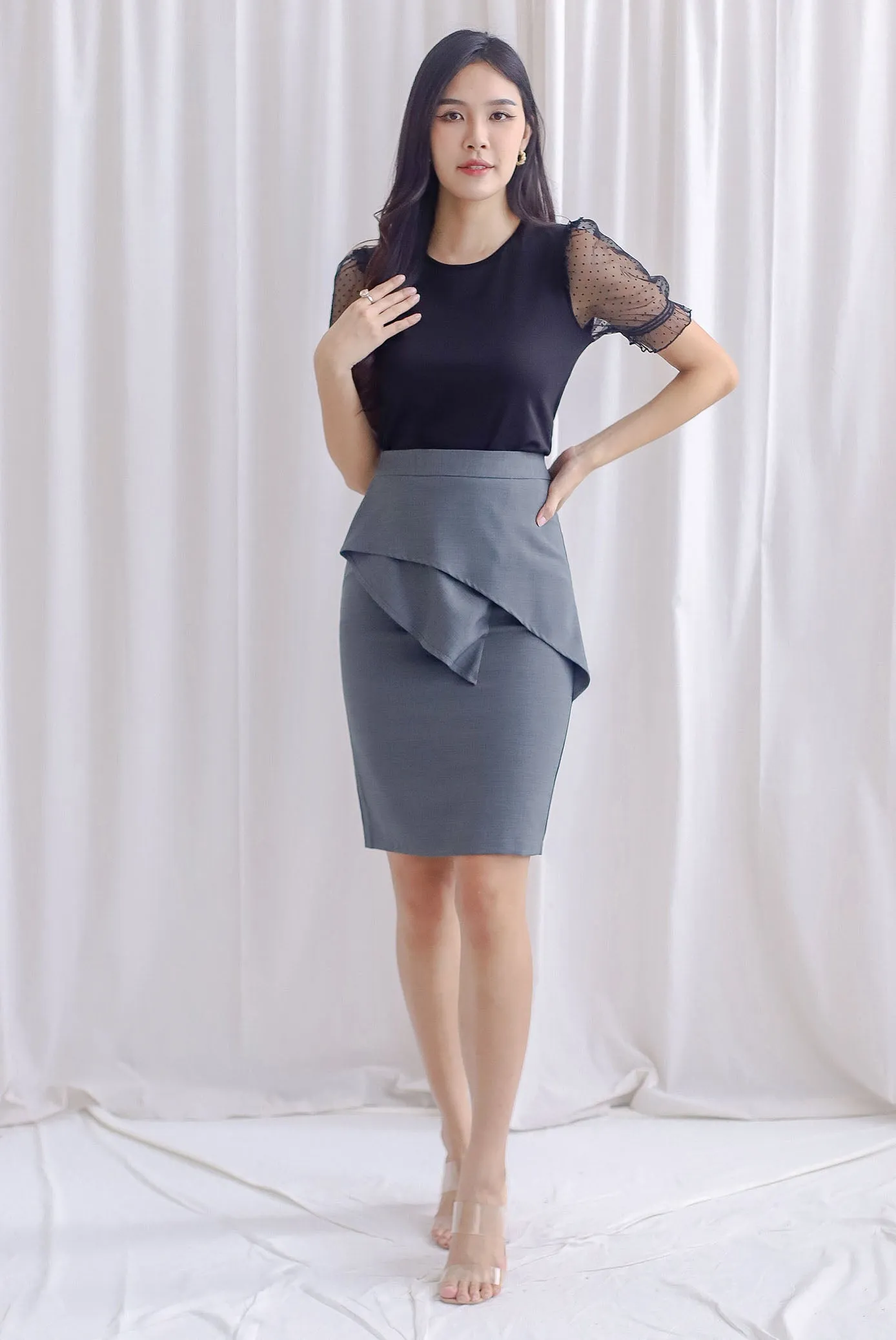 *Premium* TDC Dimity Peplum Pencil Skirt II In Grey