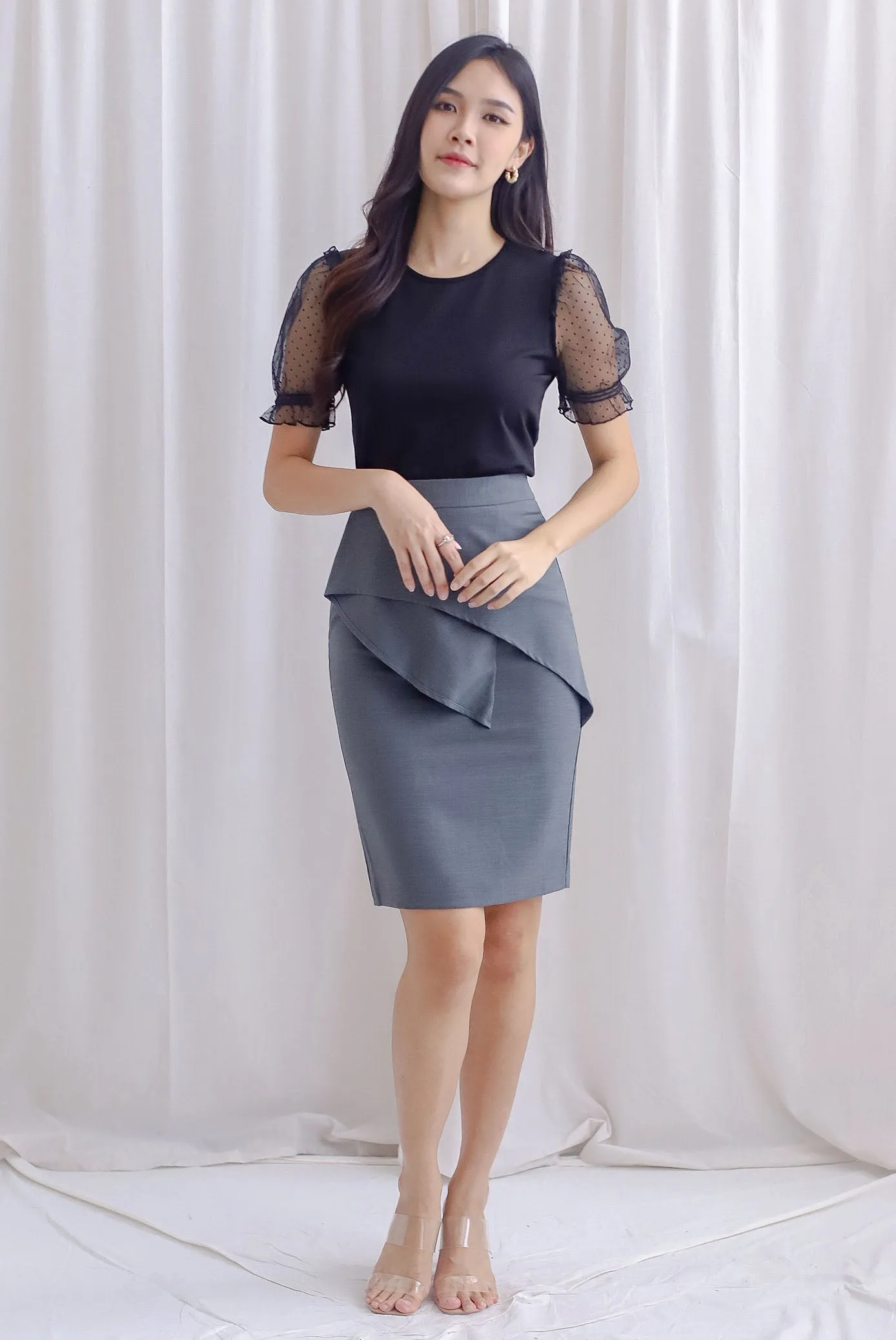 *Premium* TDC Dimity Peplum Pencil Skirt II In Grey