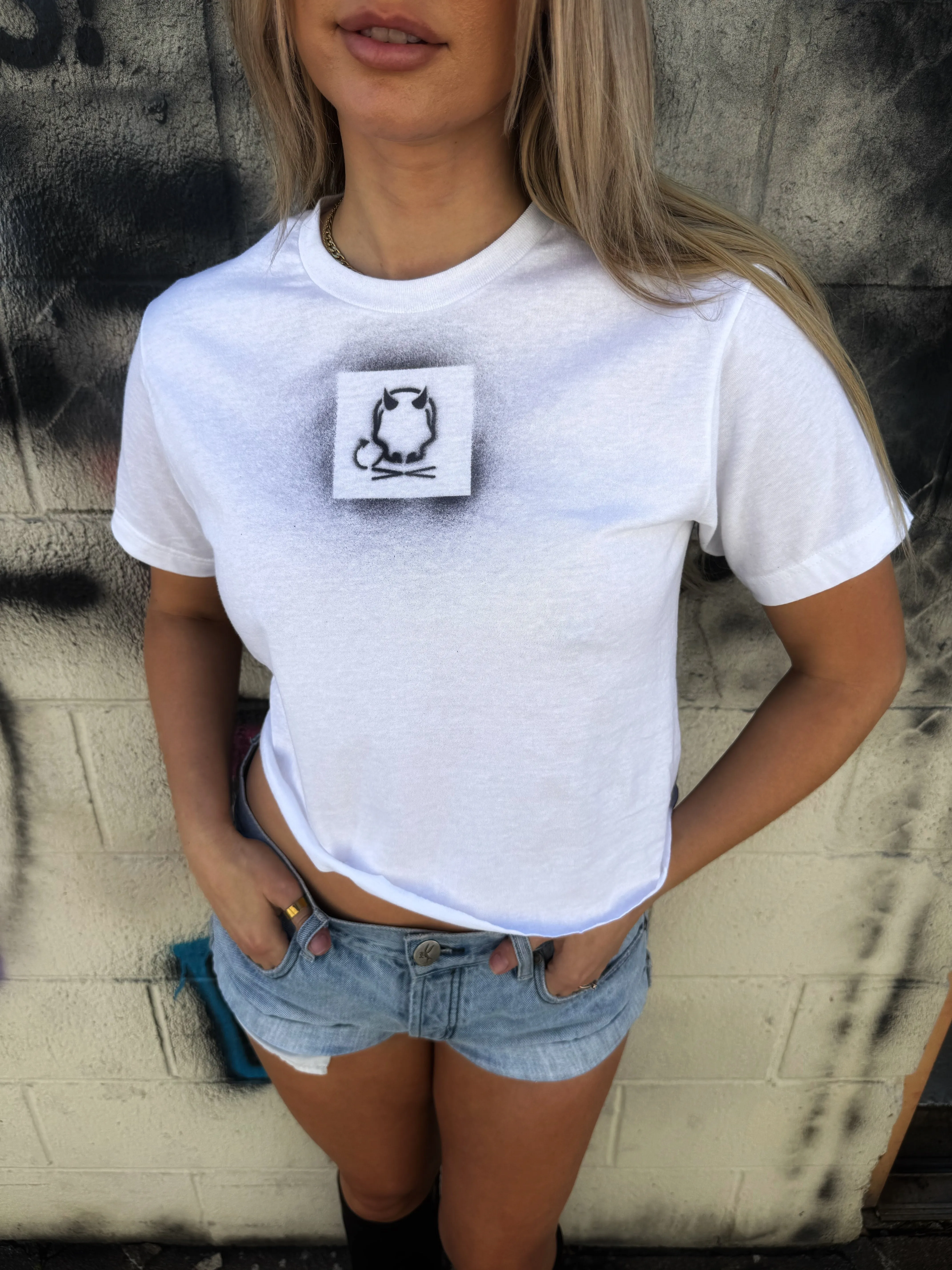 PUNK NOBODY CARES WHITE CROP TOP