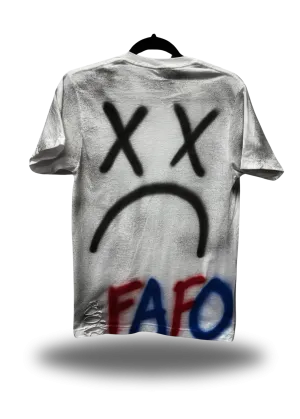 PUNK SAD RED AND BLUE FAFO ROAD RASH WHITE TEE