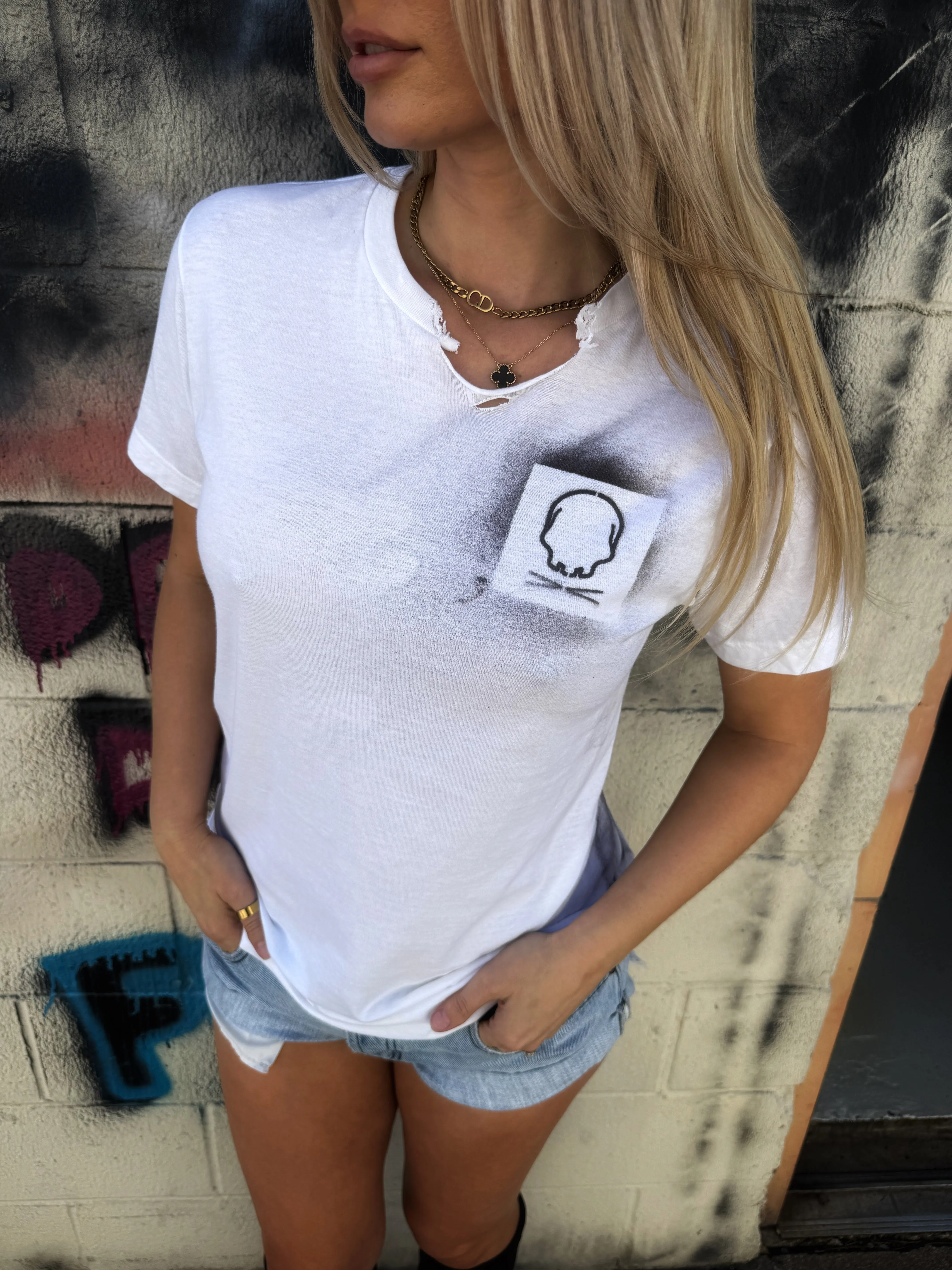 PUNK SKULL OLD SOUL ROAD RASH WHITE TEE