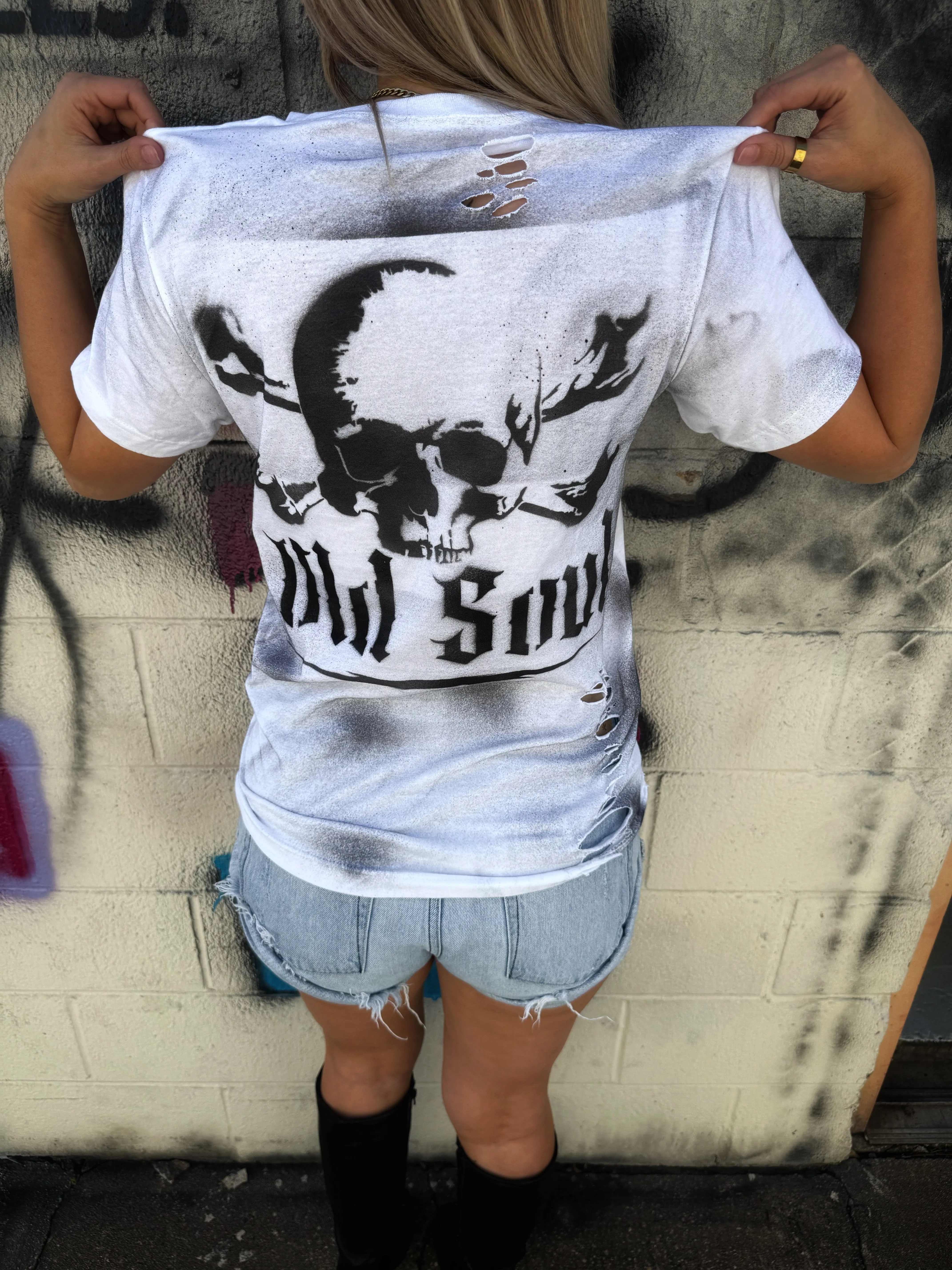 PUNK SKULL OLD SOUL ROAD RASH WHITE TEE