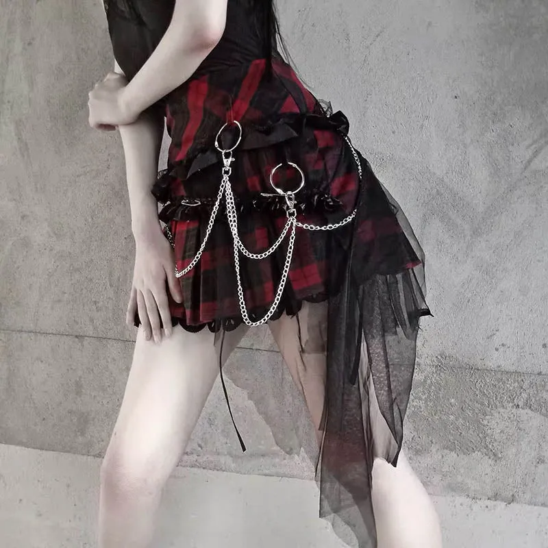 Punk Stitching Lace Woolen Skirt