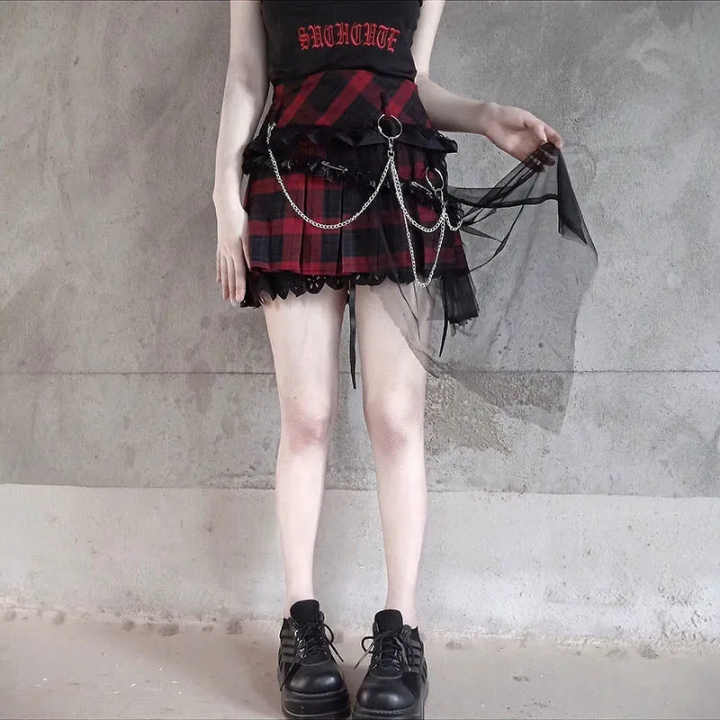Punk Stitching Lace Woolen Skirt