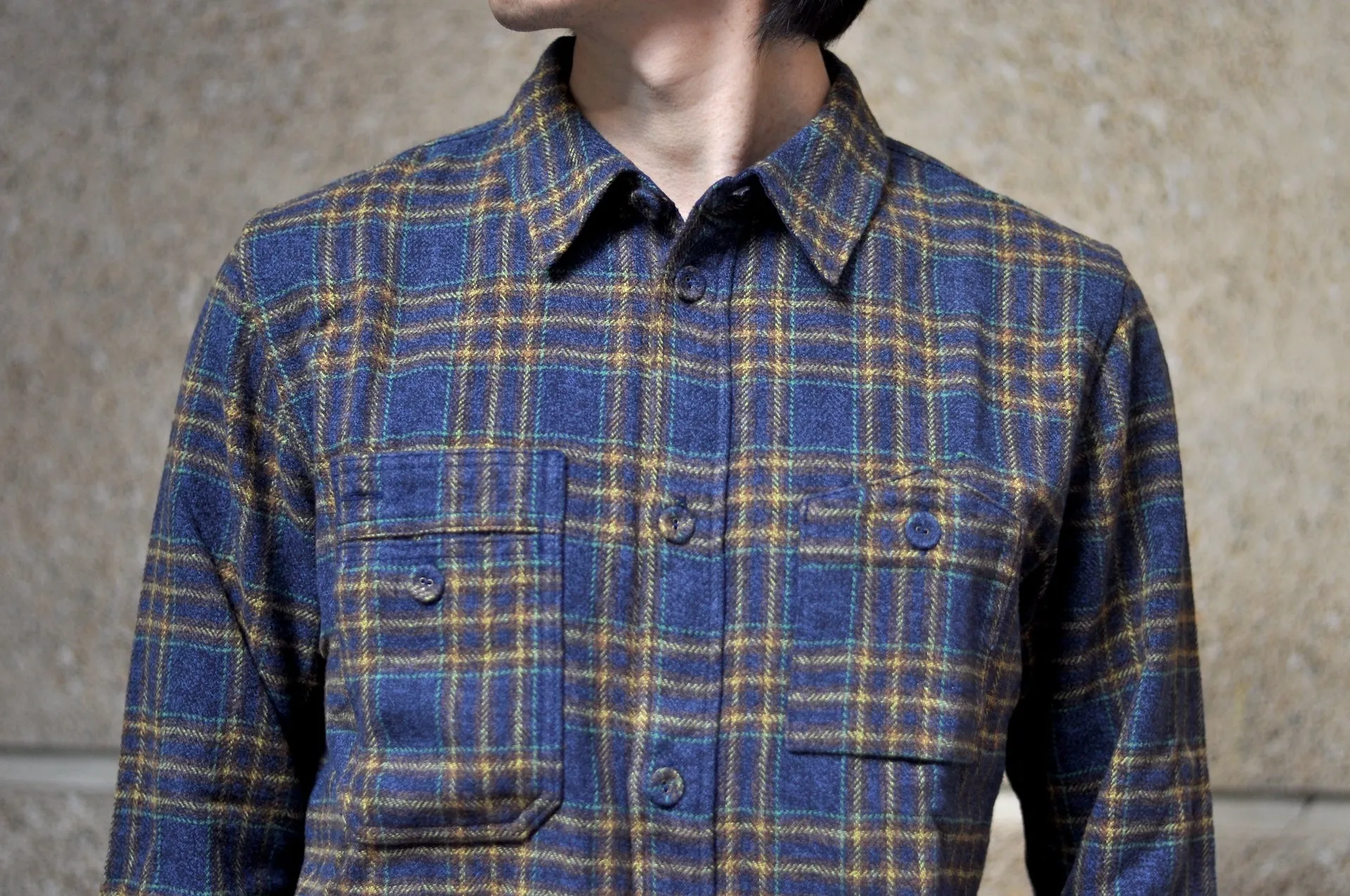 Pure Blue Japan 11oz "Cotton Tweed" Flannel Early Workshirt (Navy)
