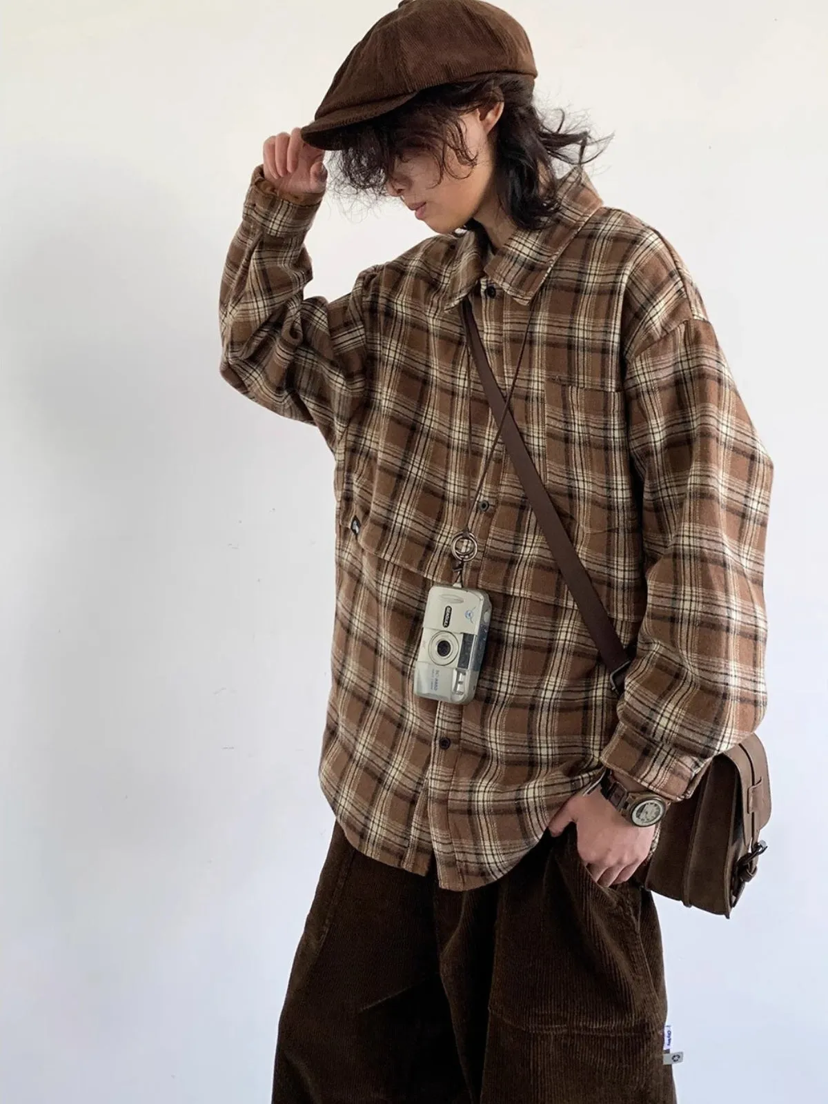 Retro Japanese Woolen Plaid Shirt