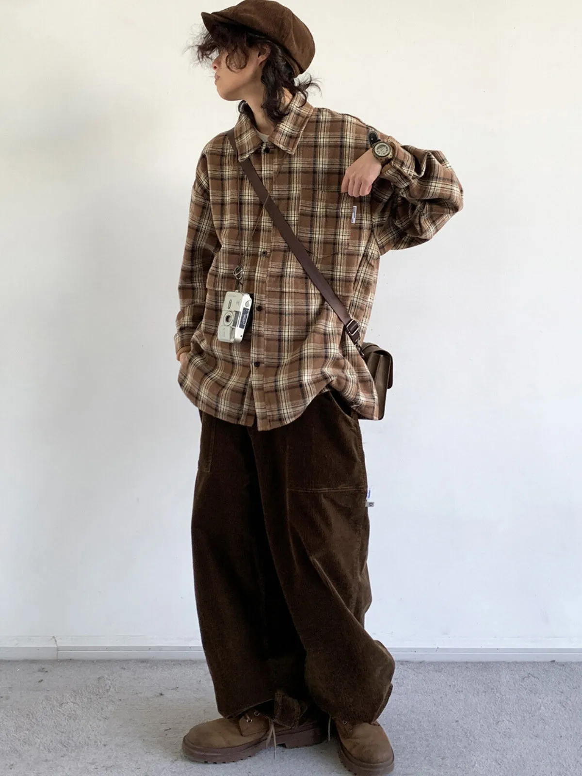 Retro Japanese Woolen Plaid Shirt