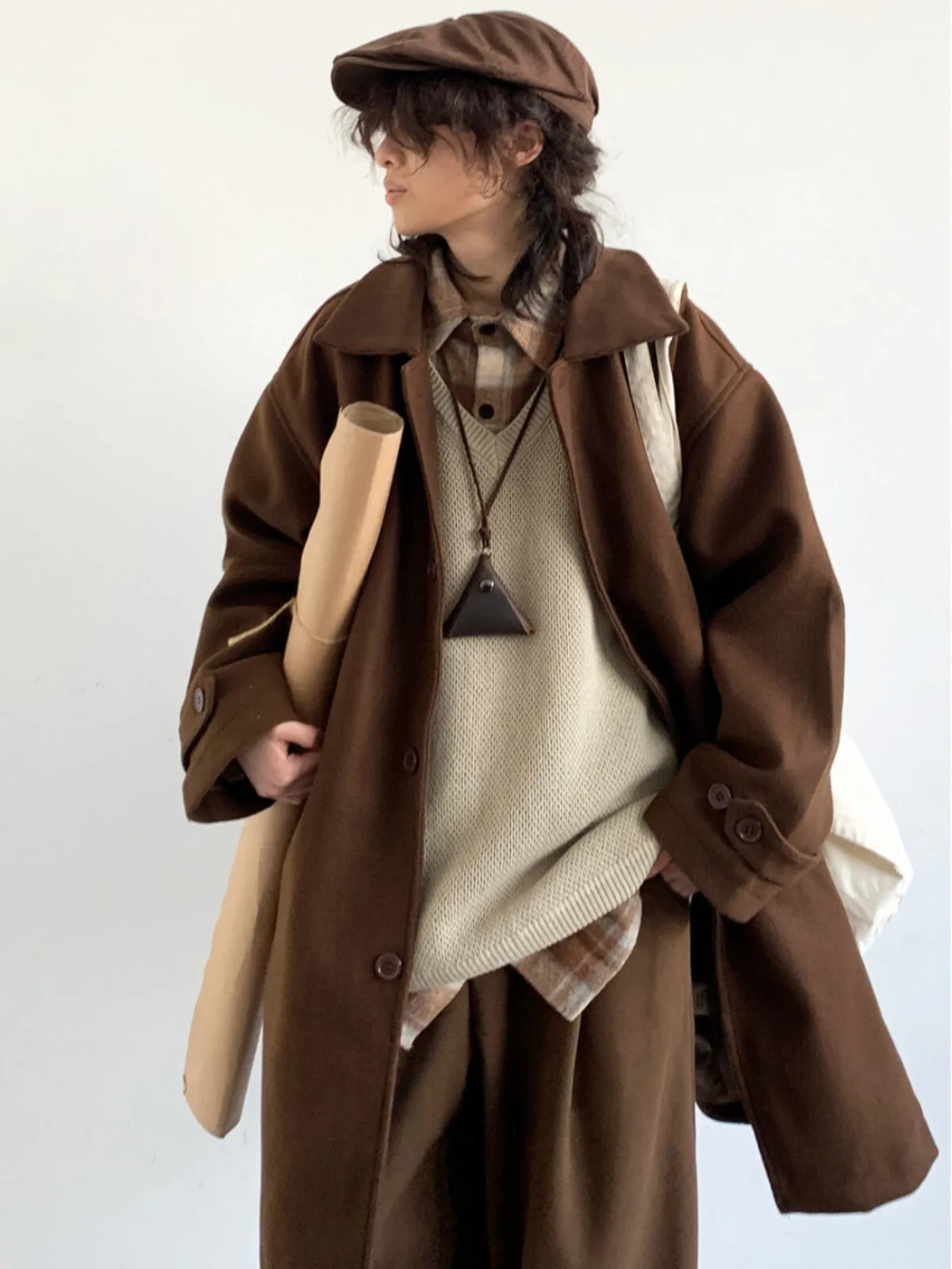 Retro Solid Color Woolen Coat