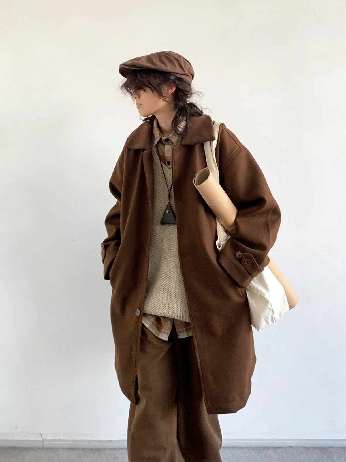 Retro Solid Color Woolen Coat