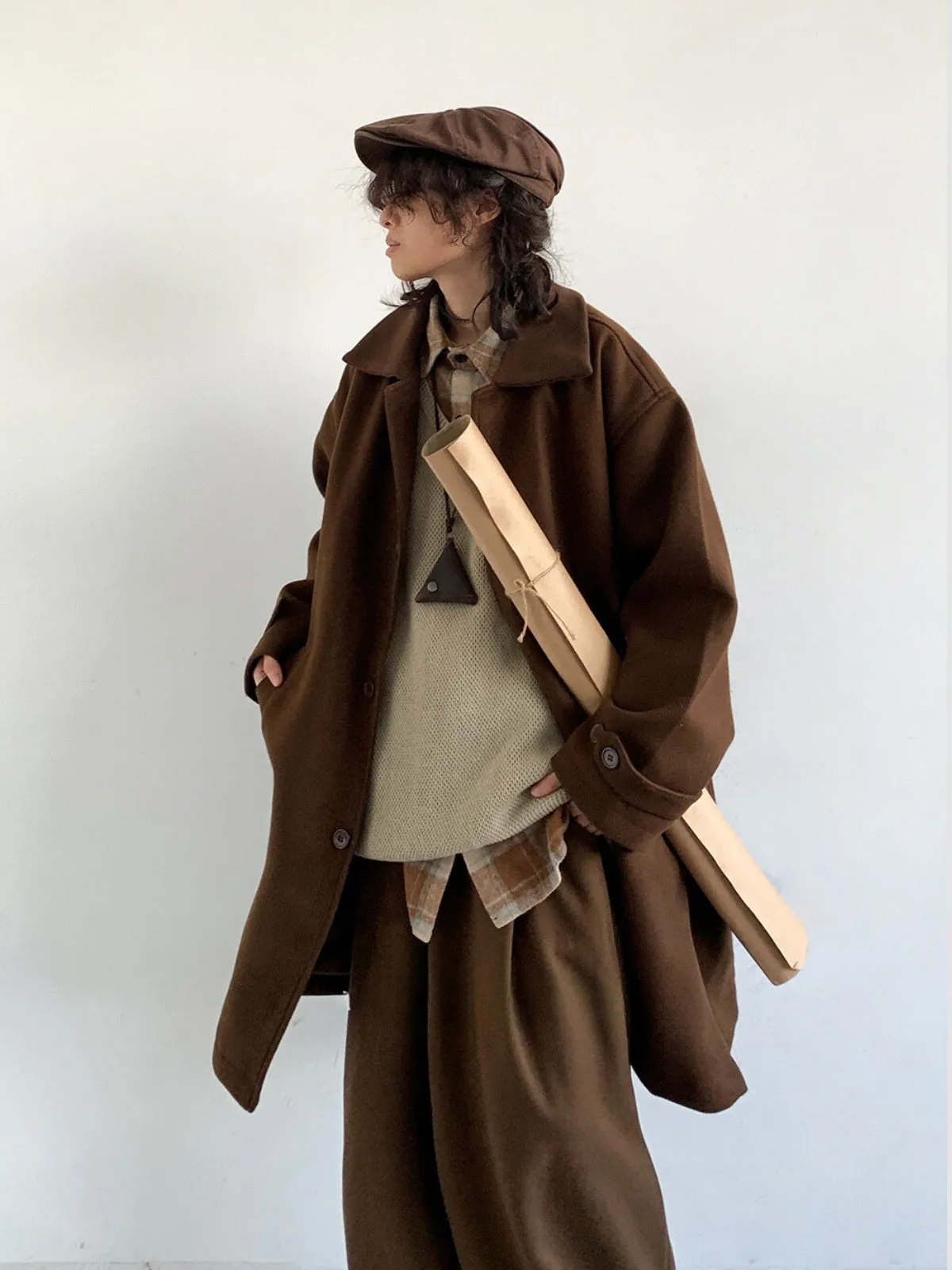 Retro Solid Color Woolen Coat