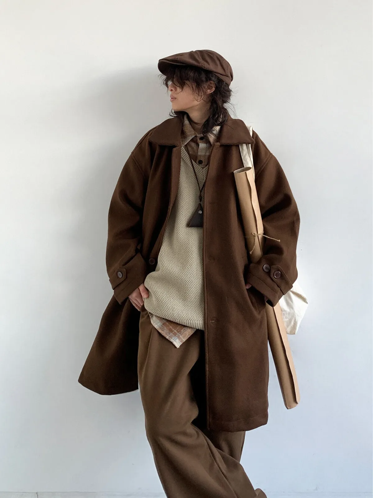 Retro Solid Color Woolen Coat