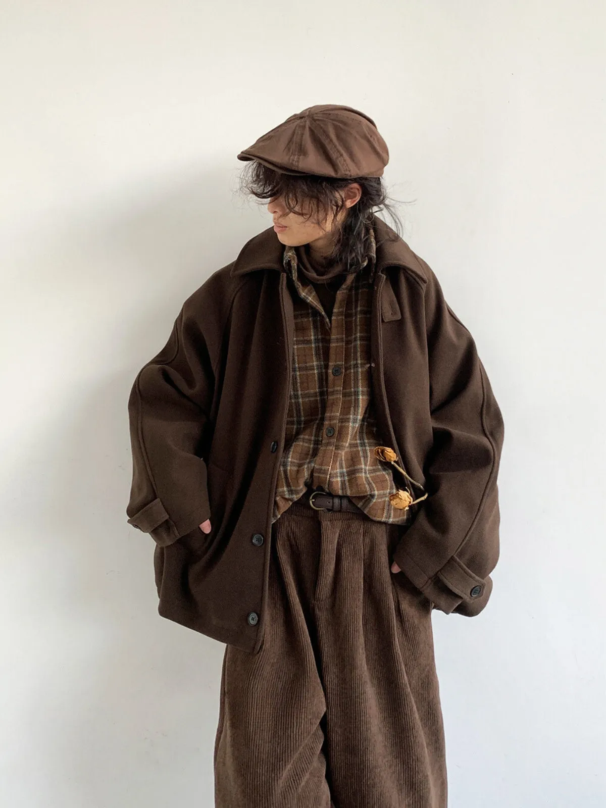 Retro Woolen Raglan Sleeve Coat