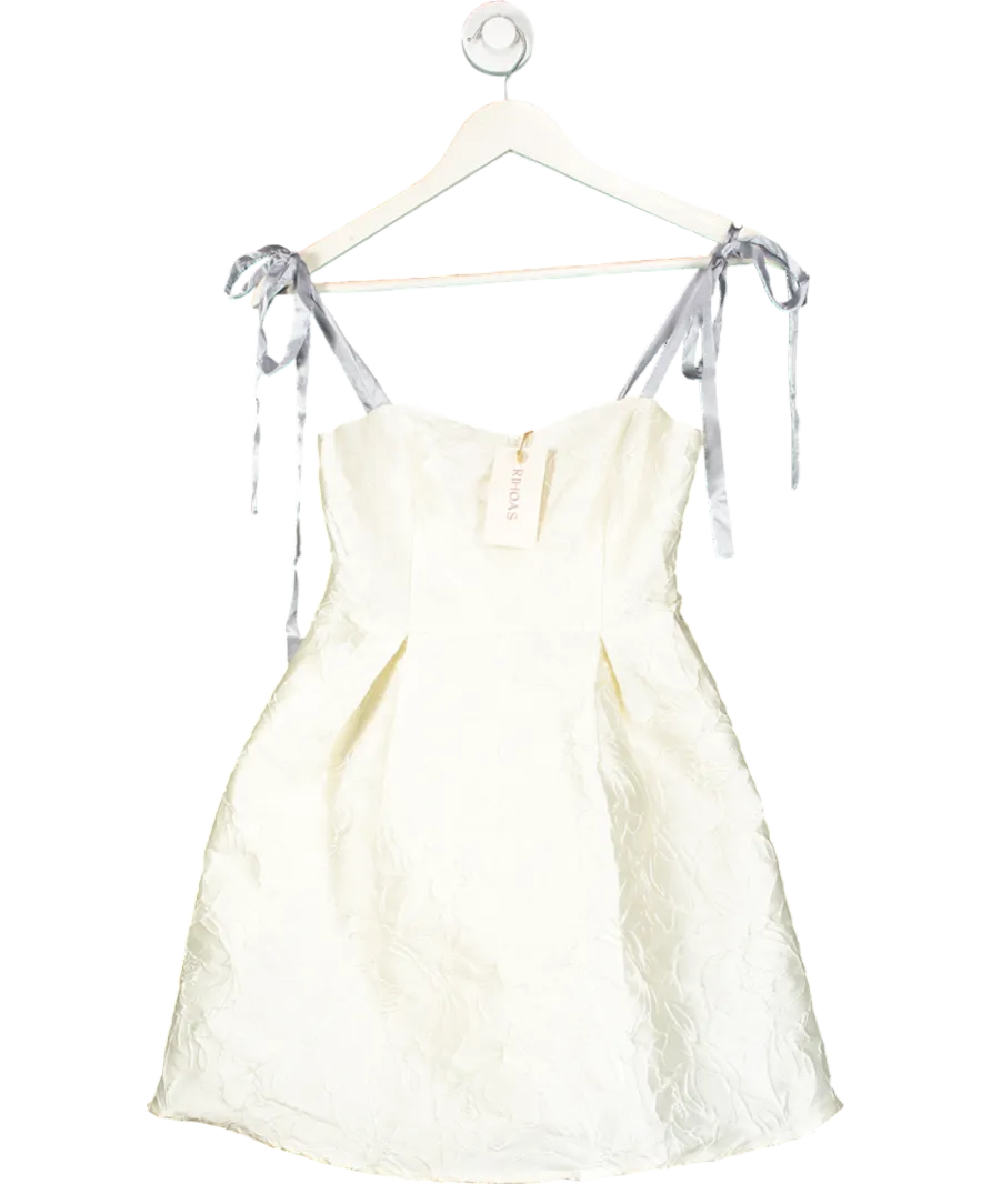 Rihoas Cream Strapless Mini Dress With Floral Pattern UK XS