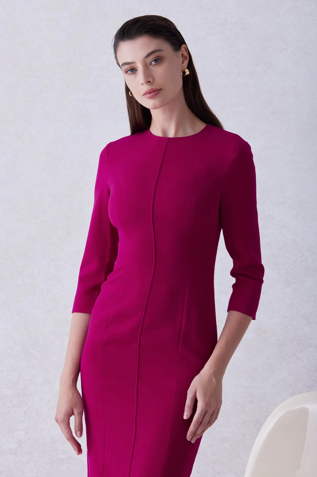 ROUND NECK-LINE DRESS IN BURGUNDY