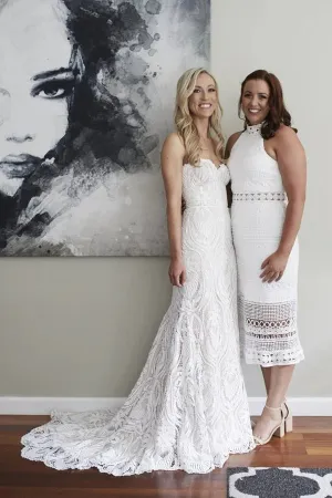 Roycebridal Gorgeous Strapless Sweetheart Mermaid Sweep Train Lace Wedding Dress,MW457