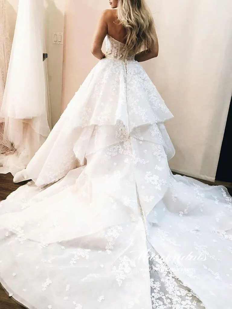 Roycebridal Ivory Tulle Ball Gown Strapless Sweetheart Wedding Dresses With Flowers, MW643