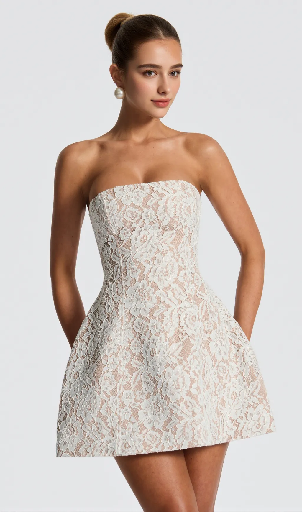 Salone lace strapless Mini Dress in Ivory