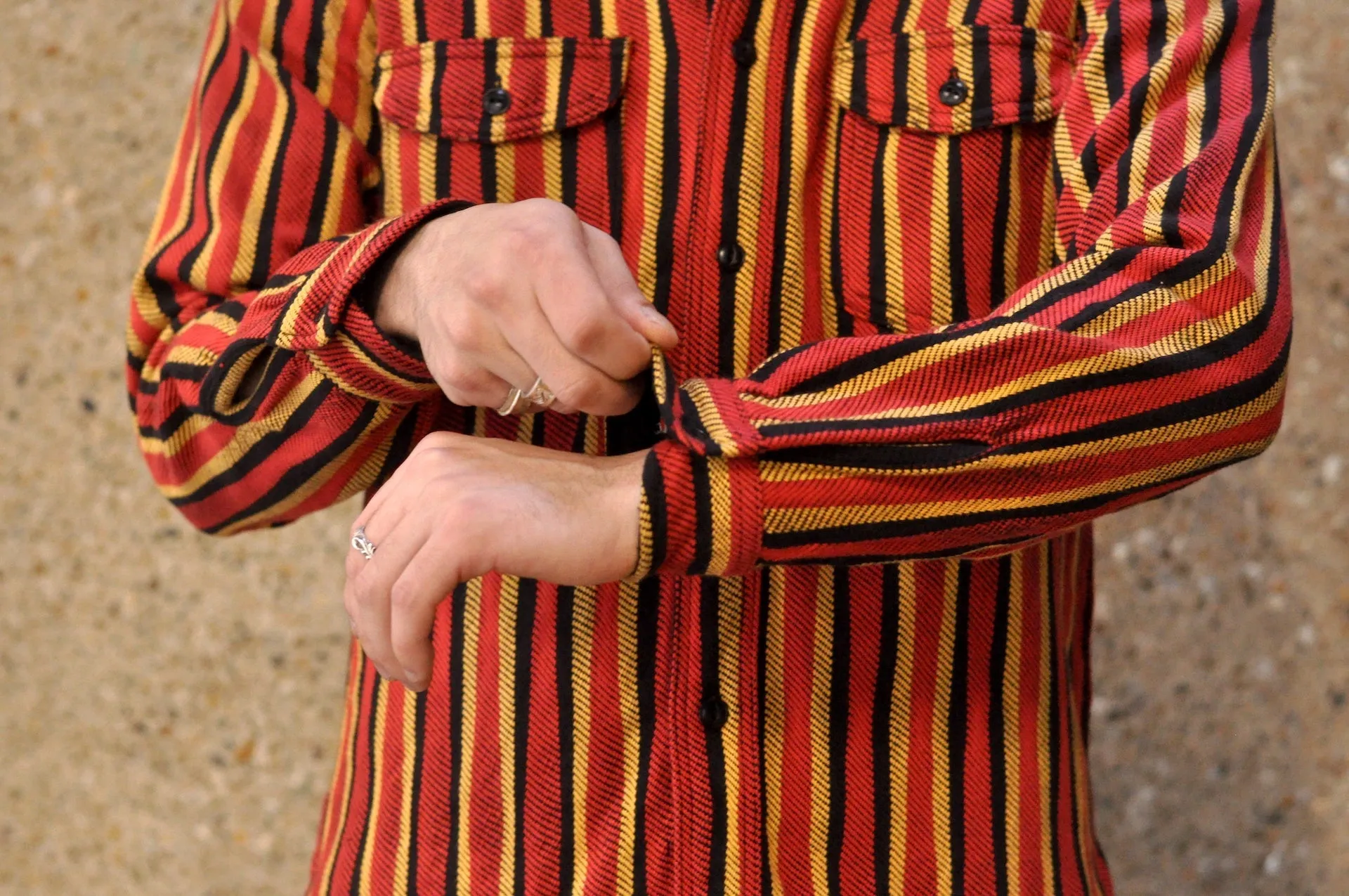 Samurai Heavyweight Oversea Edition "Drunk Striped" Flannel Workshirt (Red)