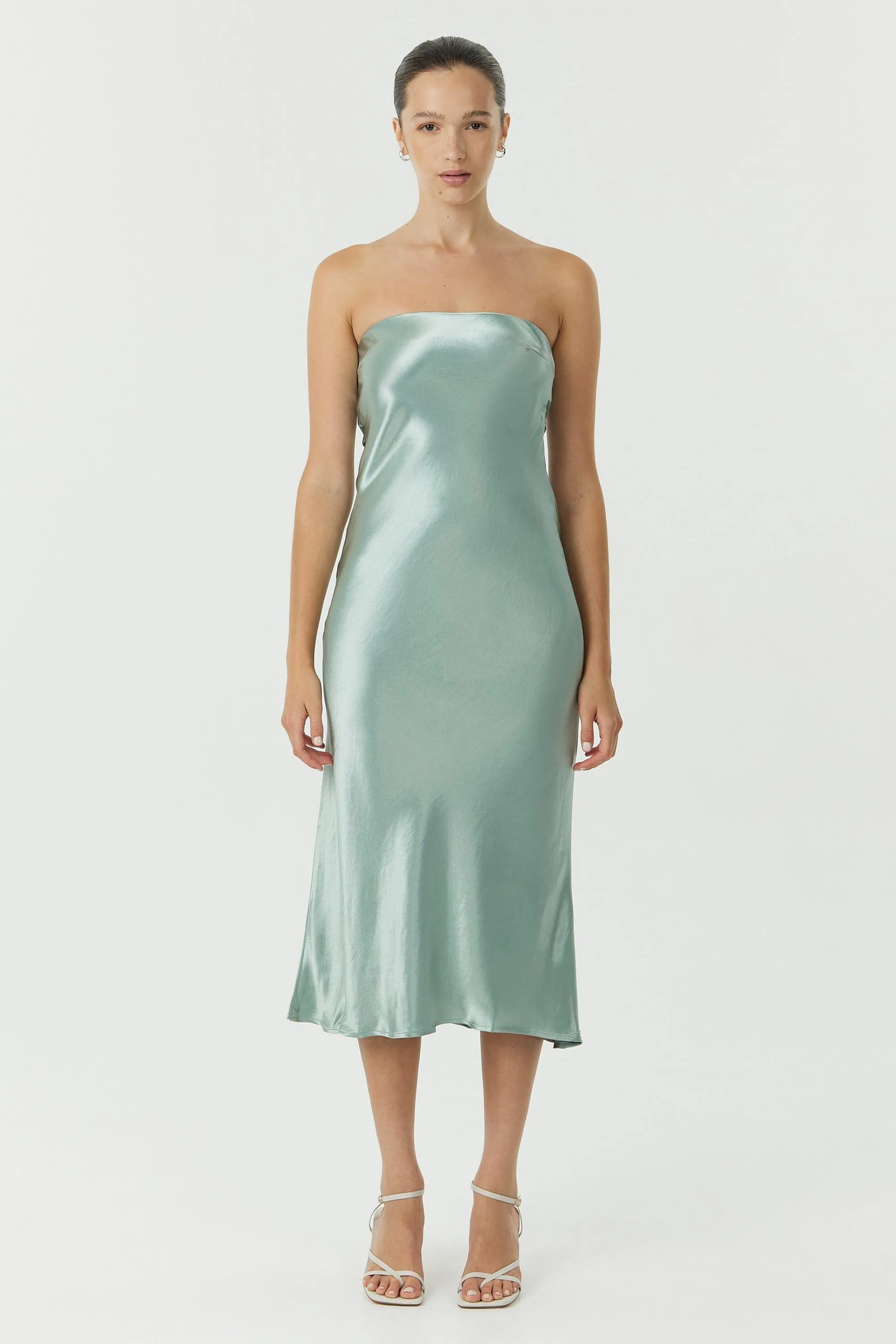 SATIN TIE BACK STRAPLESS MIDI | WAVE