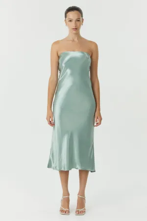 SATIN TIE BACK STRAPLESS MIDI | WAVE