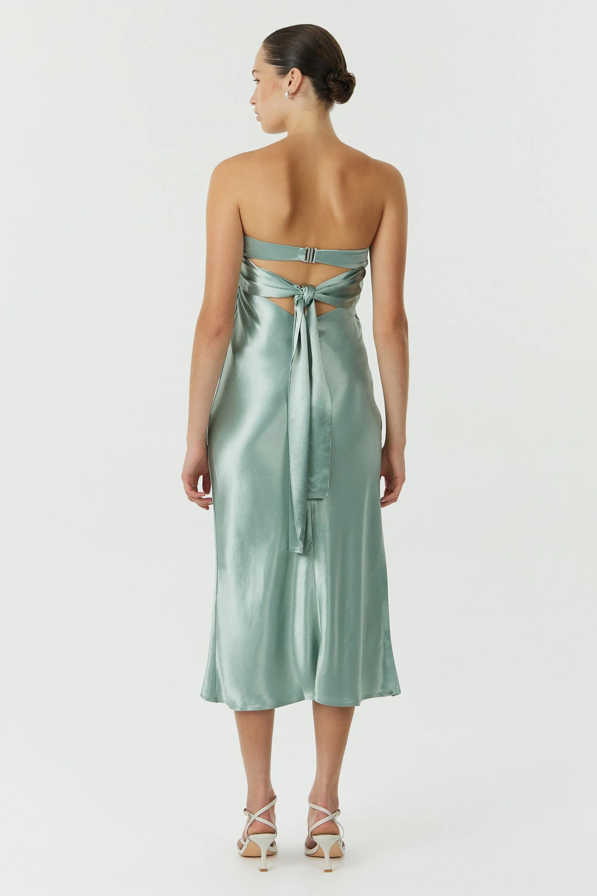 SATIN TIE BACK STRAPLESS MIDI | WAVE
