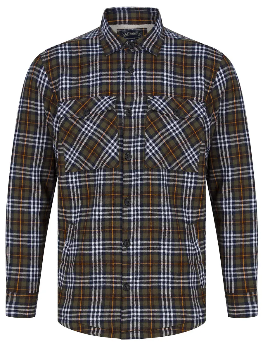 Sawatch Borg Lined Cotton Flannel Checked Overshirt Jacket Khaki