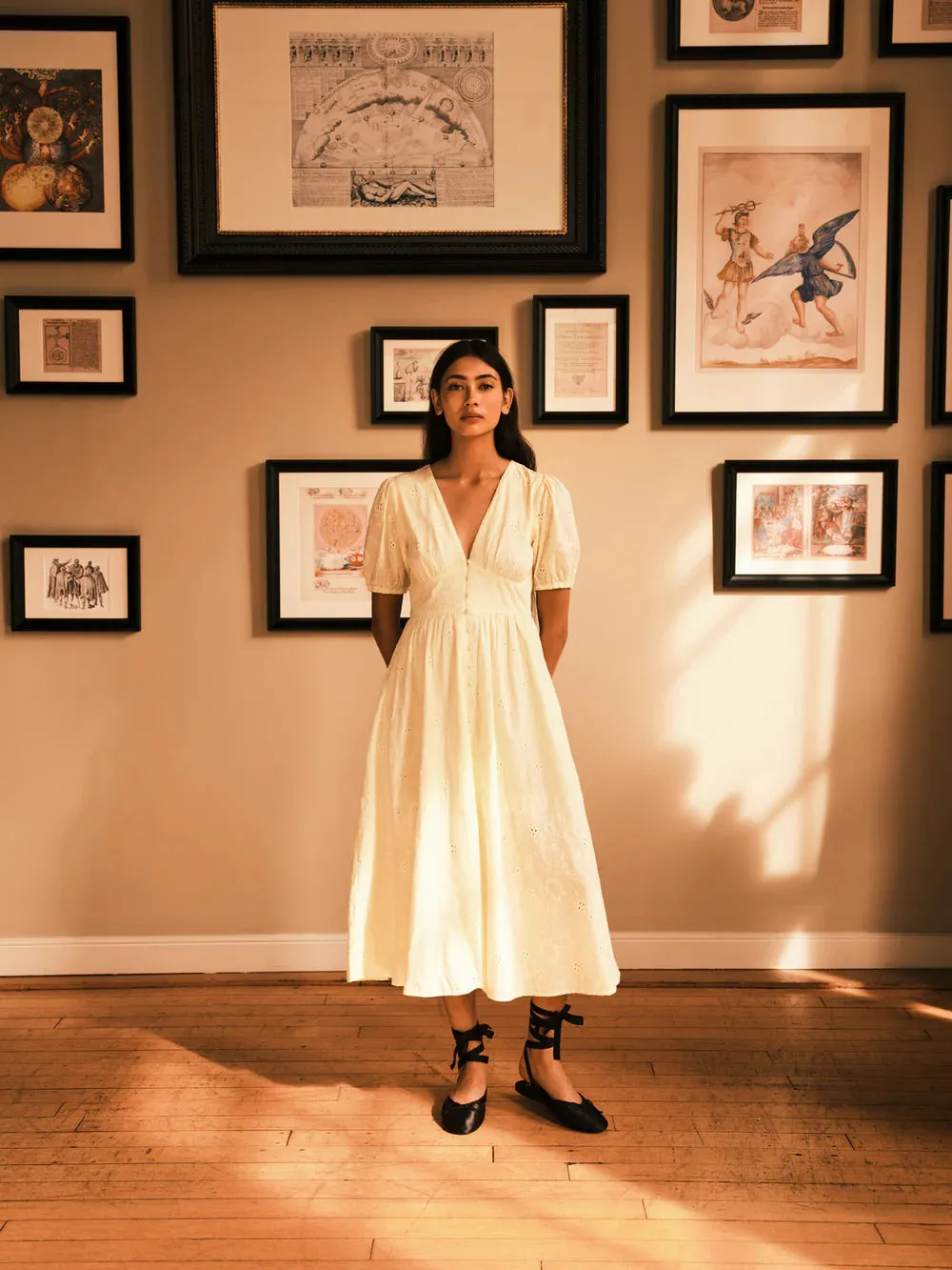 Scotch & Soda Broderie Anglaise Midi Dress - Yellow