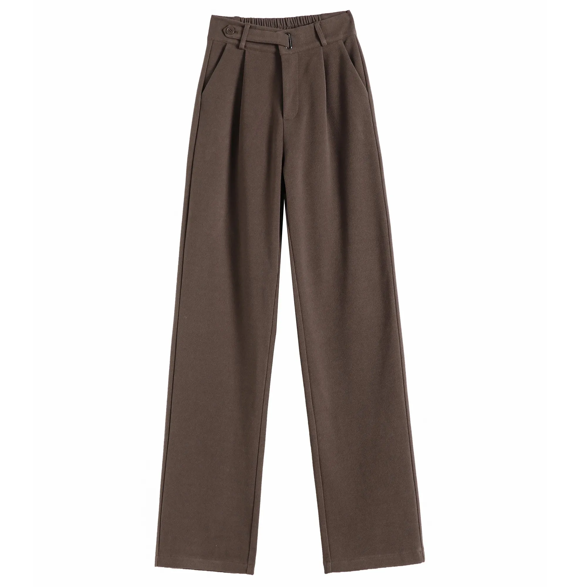 Seoulish Autumn Winter Thicken Woolen Casual Loose Full Length Pants New Button High Waist Chic Wide Leg Trousers Female