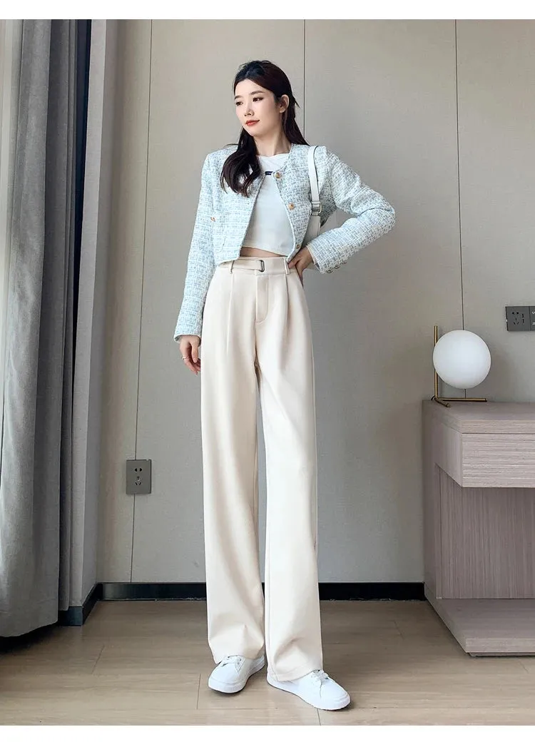 Seoulish Autumn Winter Thicken Woolen Casual Loose Full Length Pants New Button High Waist Chic Wide Leg Trousers Female