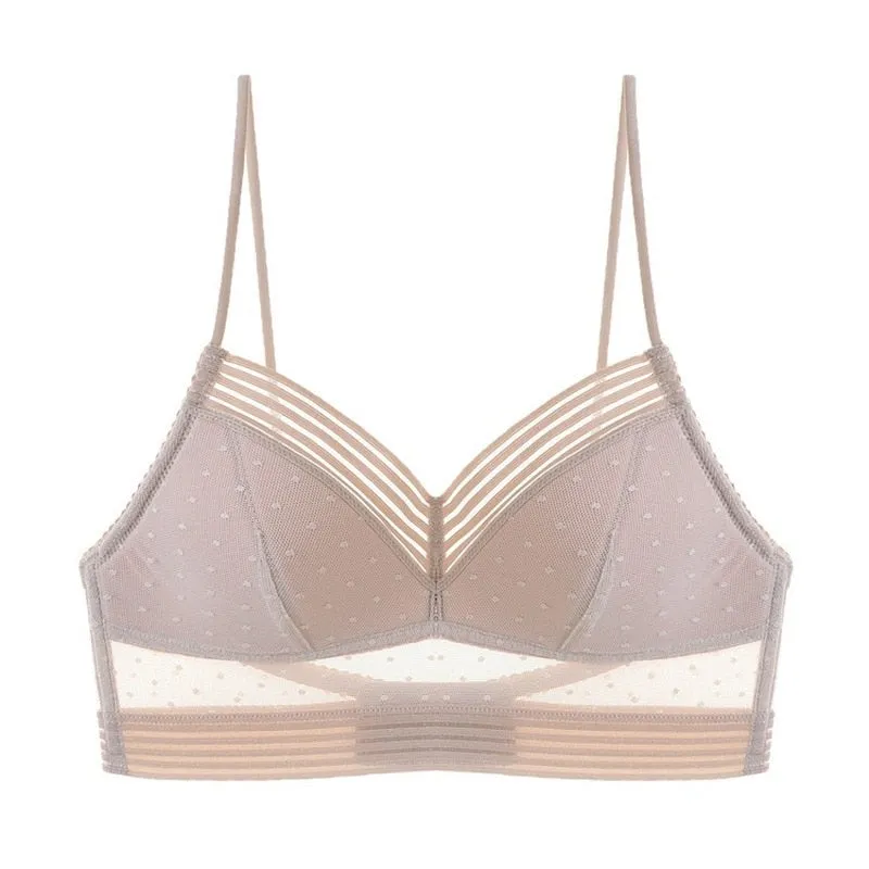 Sexy Backless Strapless Push Up Plus Size Bras for Women - Lace Bralette with Dots Mesh