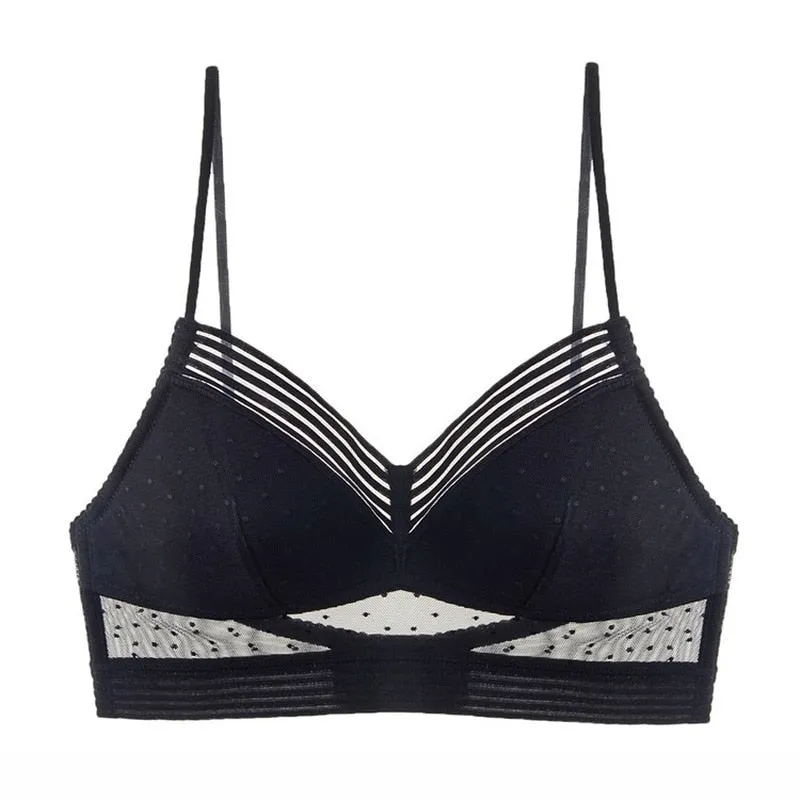 Sexy Backless Strapless Push Up Plus Size Bras for Women - Lace Bralette with Dots Mesh