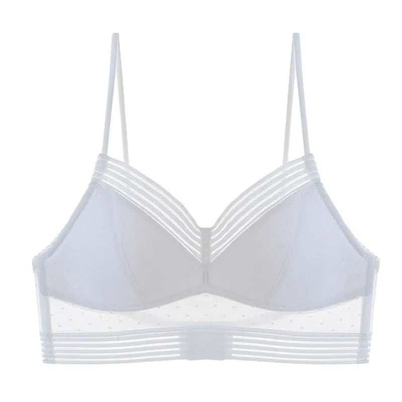 Sexy Backless Strapless Push Up Plus Size Bras for Women - Lace Bralette with Dots Mesh