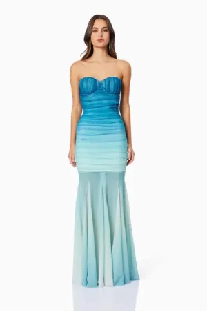 Sheer Blue Strapless Maxi Gown