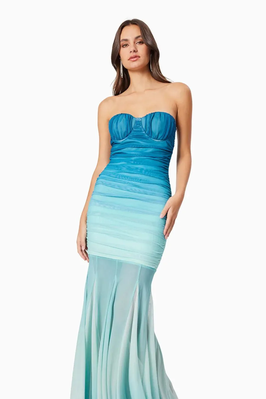 Sheer Blue Strapless Maxi Gown
