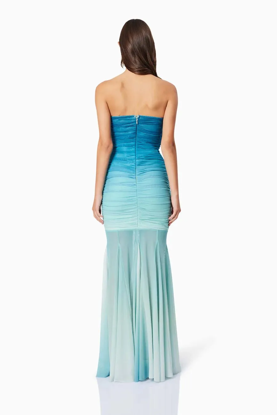 Sheer Blue Strapless Maxi Gown
