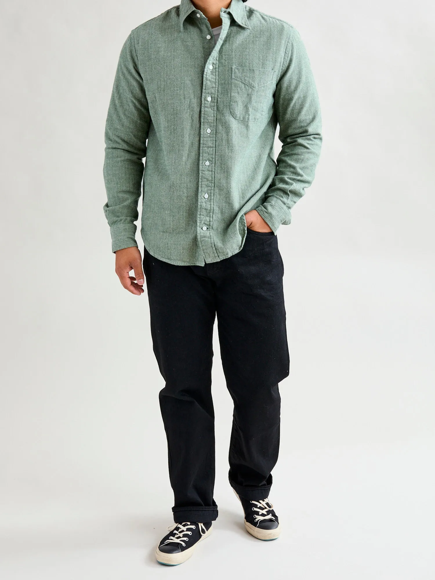 Shetland Herringbone Flannel in Basil