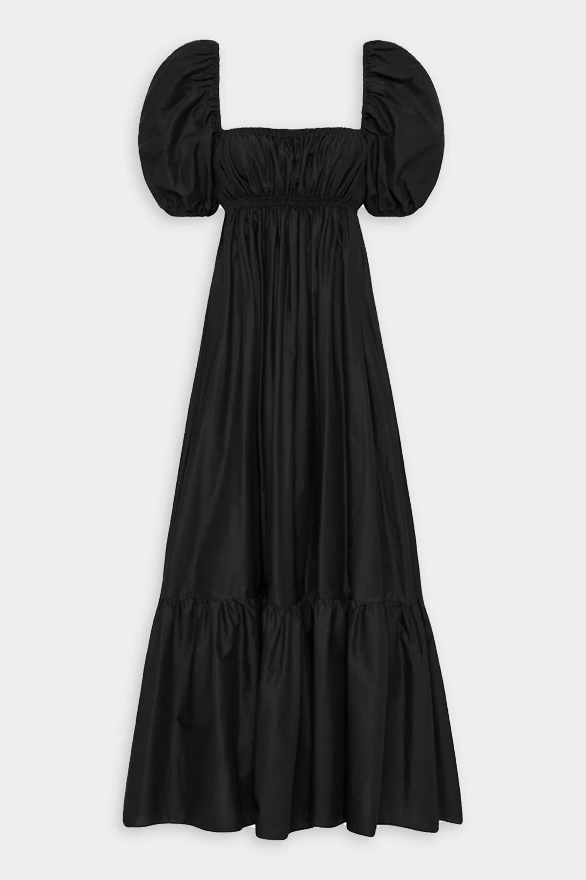 Shirred Peasant Dress in Black